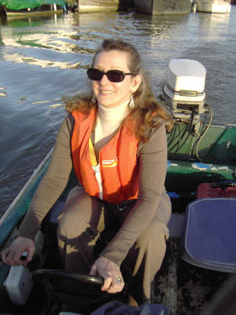 Jean driving the dory