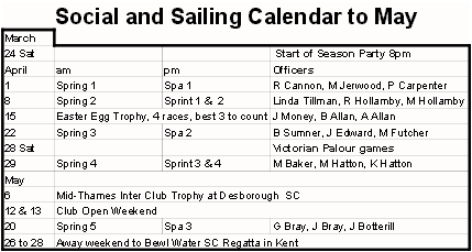 Social & sailing calender